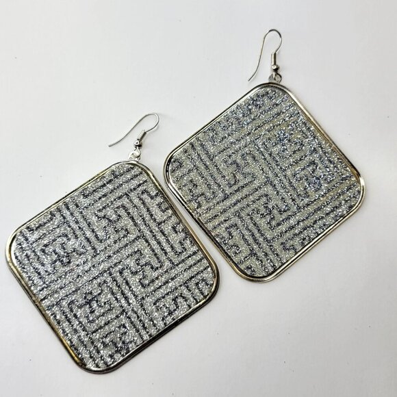 Silver Square Hook Earrings - Picture 2 of 6